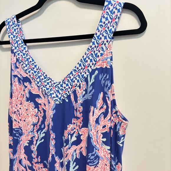 Lilly Pulitzer Dress Womens Large Blue Madsen Midi Swim On Over Coral Print NWT - Picture 4 of 14